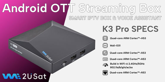 맞춤형 안드로이드 IPTV 박스 We2u K3 프로 라이프타임 IPTV 박스 블랙